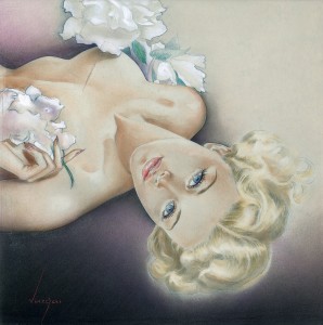 Glamour-Pin-Up-c.-1940s-watercolor-and-pencil-on-board-11.5-x-11.5-in