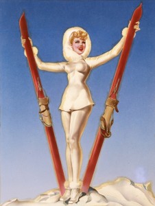 Ski-Troops-Girl-American-Weekly-cover-1943-watercolor-on-board-22.5-x-17.5-in