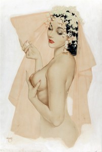 Vargas-Girl-in-Wedding-Veil-watercolor-and-pencil-on-board-27.5-x-18.5-in
